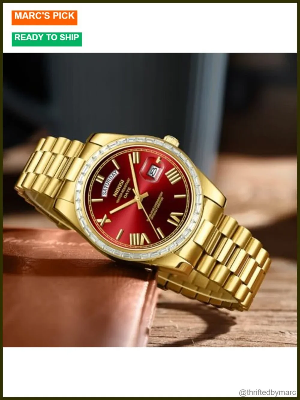 Men's Analog Quartz Diamond Bezel Stainless Steel Dress Watch with Day Date